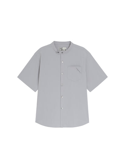 Relaxed Stand Collar Short-Sleeve Shirt