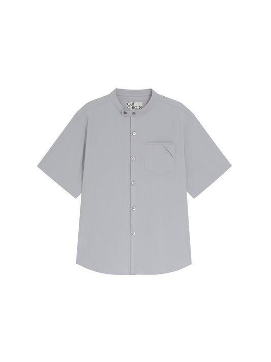 Relaxed Stand Collar Short-Sleeve Shirt