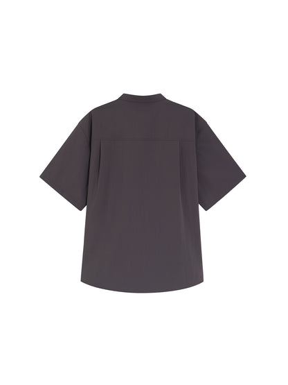 Relaxed Stand Collar Short-Sleeve Shirt