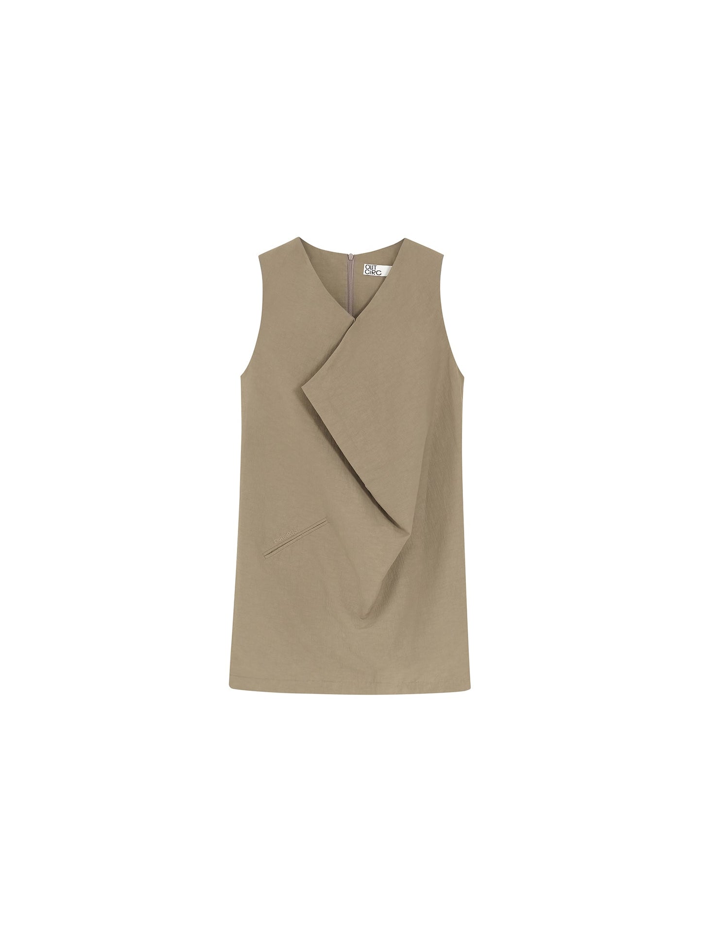 Draped Collar Linen-Blend Short Dress