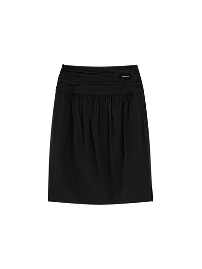 Pleated Cotton Over-the-Knee Skirt
