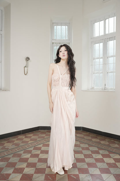 Hollow Floral Vase Dress Sweet Potato Pink