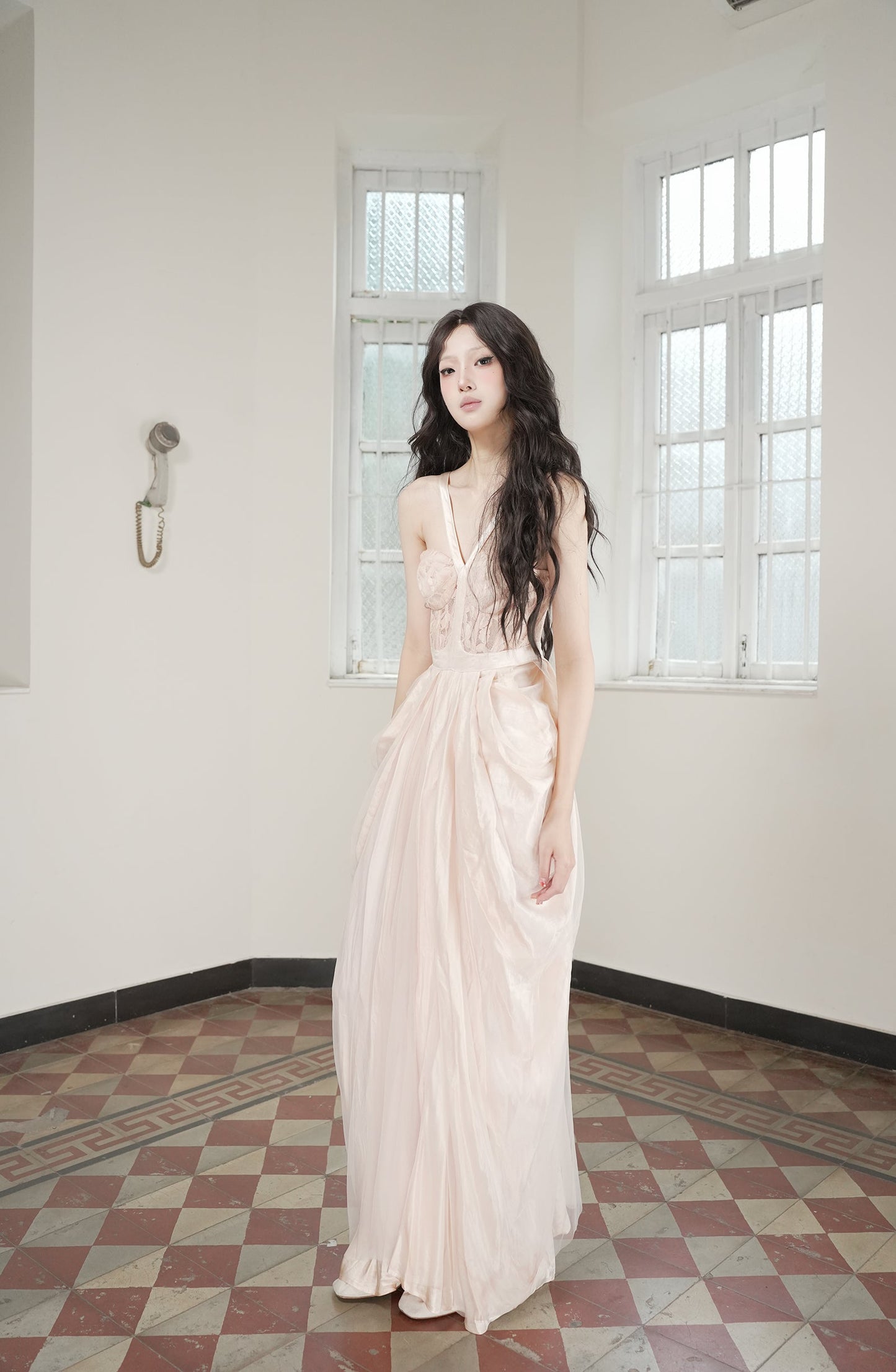 Hollow Floral Vase Dress Sweet Potato Pink