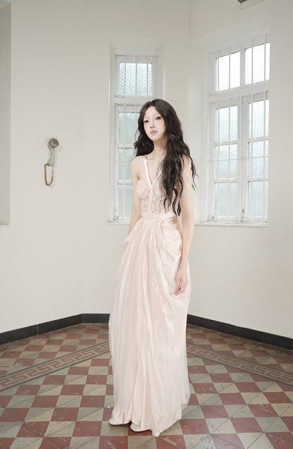 Hollow Floral Vase Dress Sweet Potato Pink
