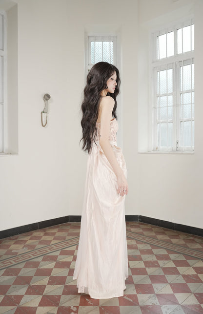 Hollow Floral Vase Dress Sweet Potato Pink
