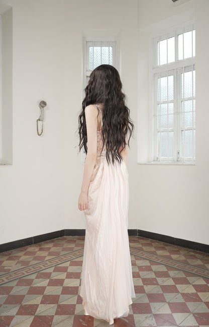 Hollow Floral Vase Dress Sweet Potato Pink