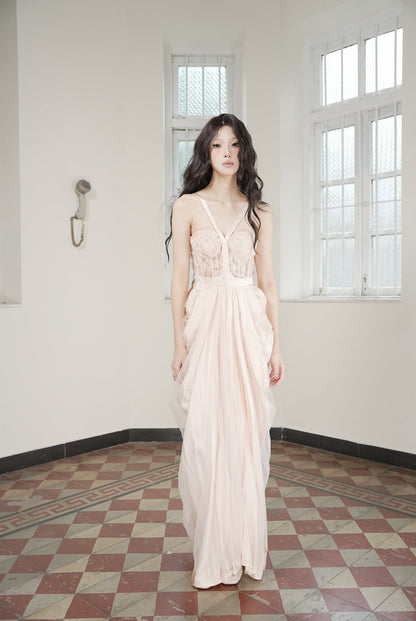Hollow Floral Vase Dress Sweet Potato Pink