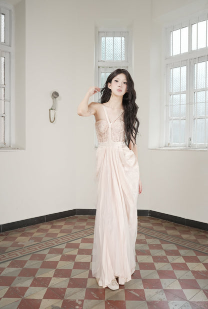 Hollow Floral Vase Dress Sweet Potato Pink