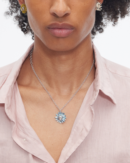 Inverted Daisy Pendant Necklace (Translucent Blue Enamel)