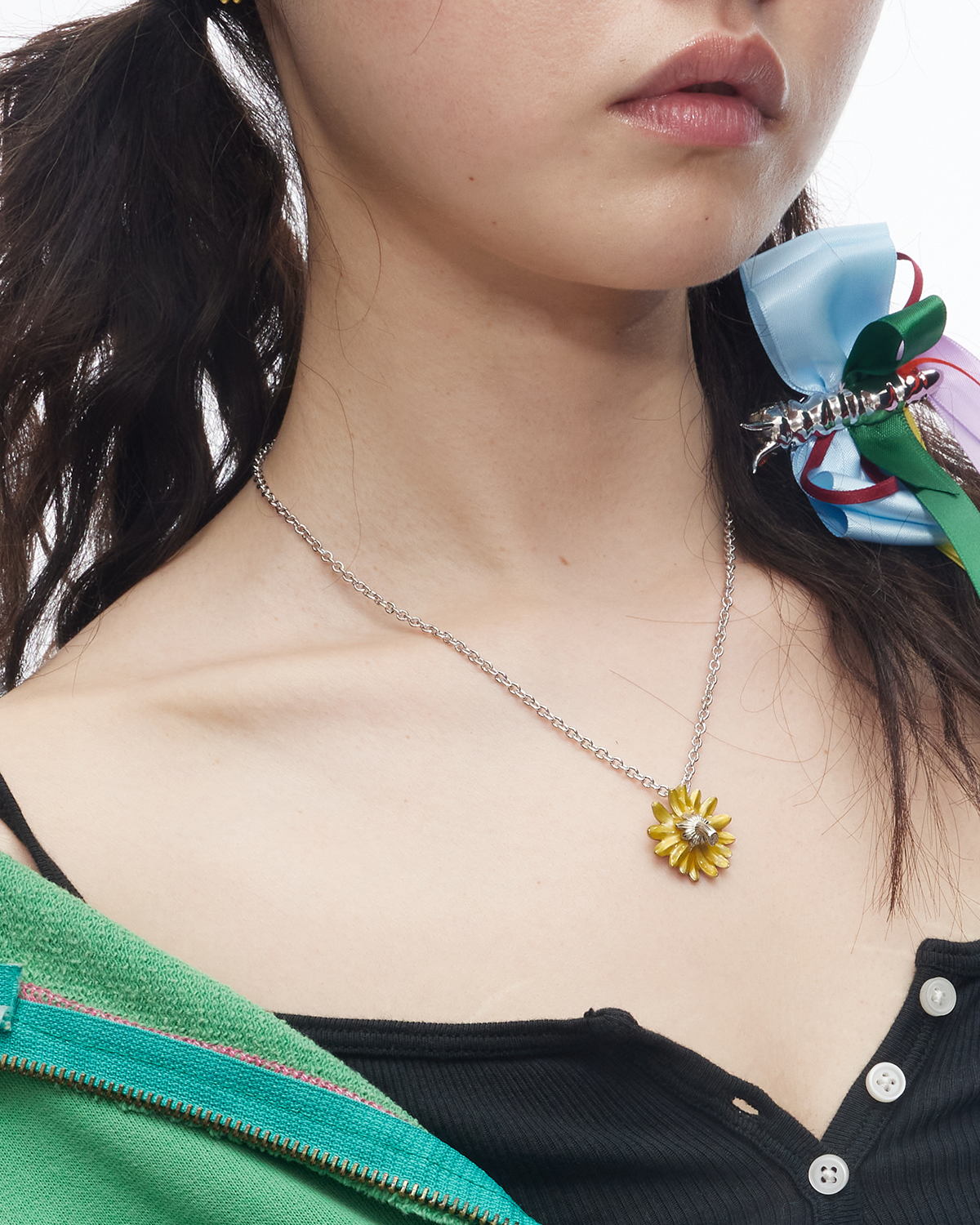 Inverted Daisy Pendant Necklace (Translucent Yellow Enamel)