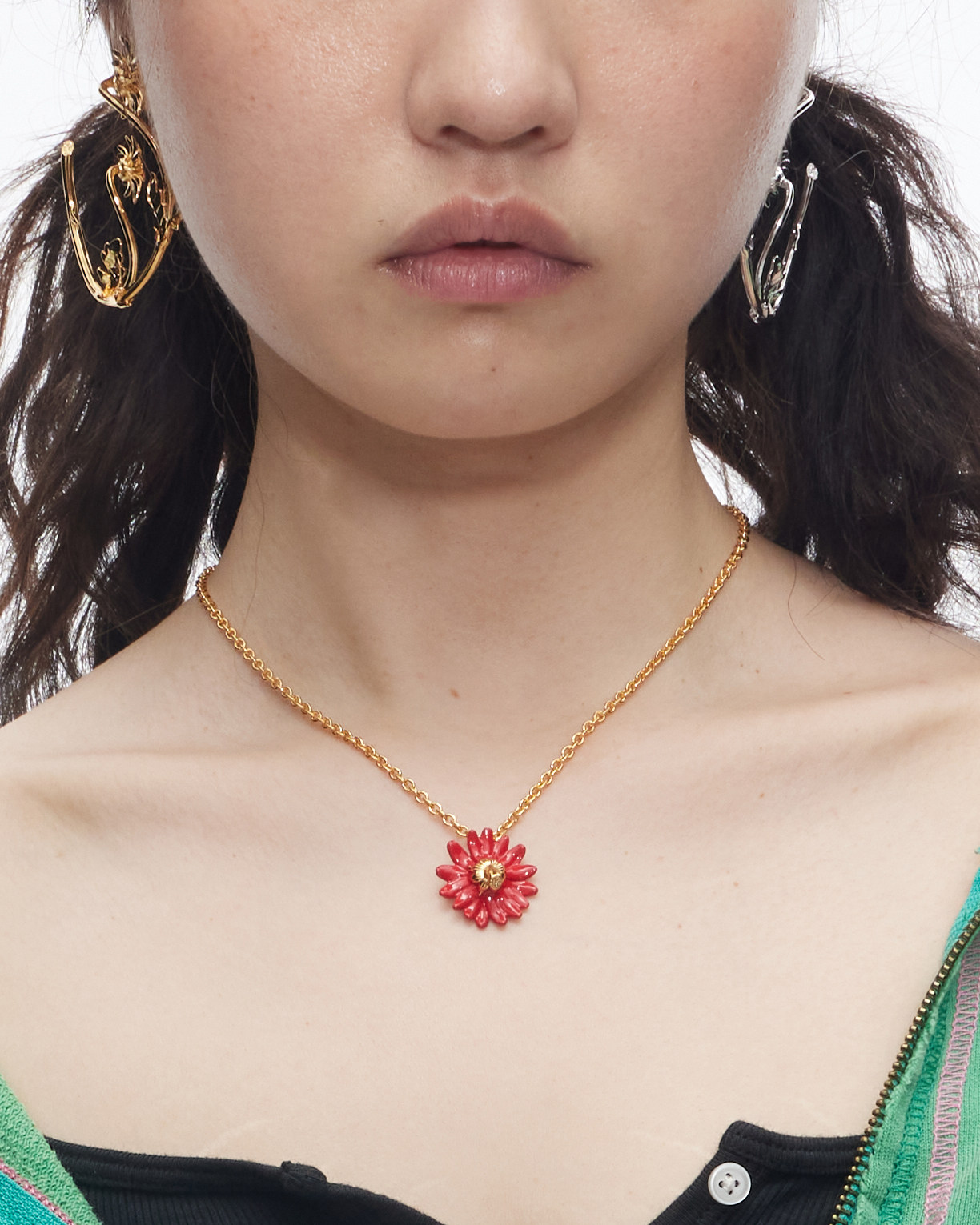Inverted Daisy Pendant Necklace (Red Enamel)
