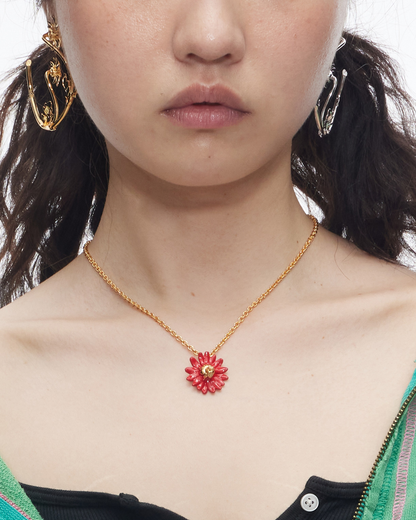 Inverted Daisy Pendant Necklace (Red Enamel)