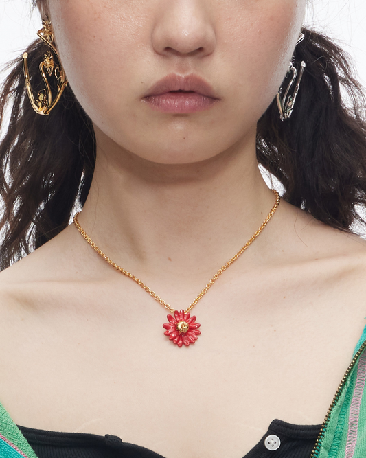 Inverted Daisy Pendant Necklace (Red Enamel)