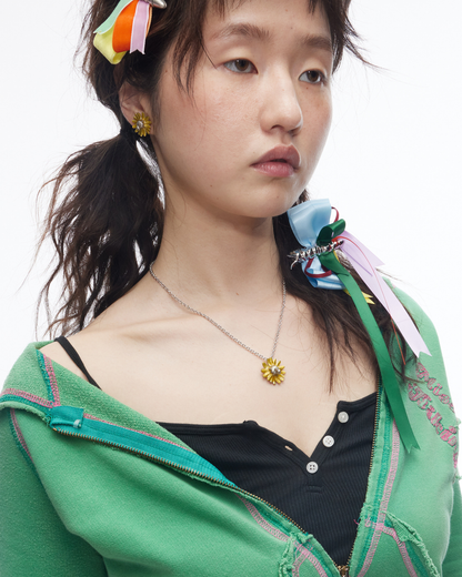 Inverted Daisy Pendant Necklace (Translucent Yellow Enamel)