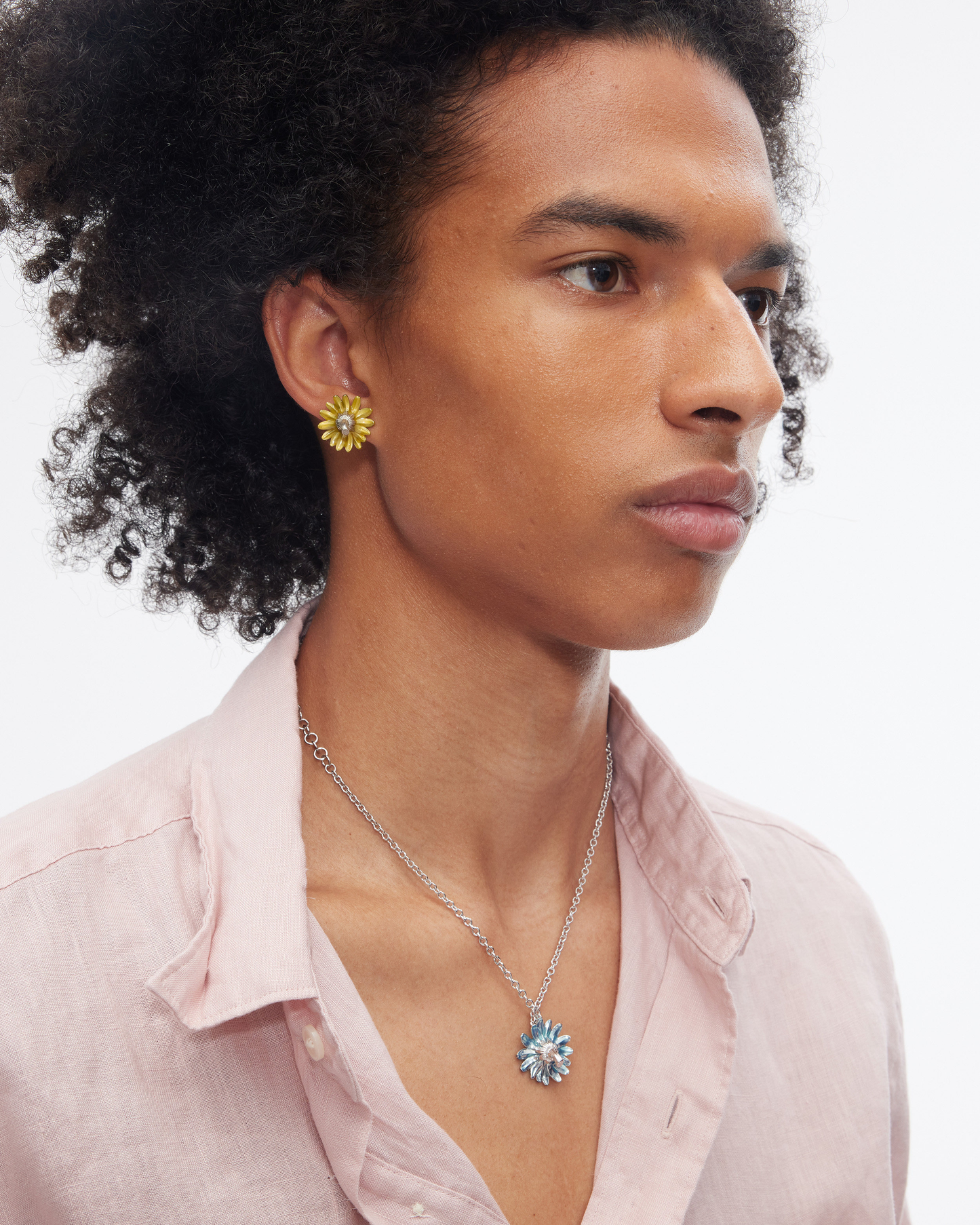 Inverted Daisy Pendant Necklace (Translucent Blue Enamel)