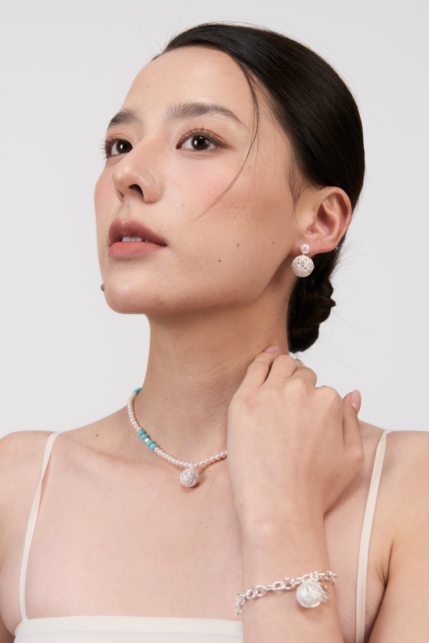 Textured Vine Pearl Drop Earrings · Ethereal Void