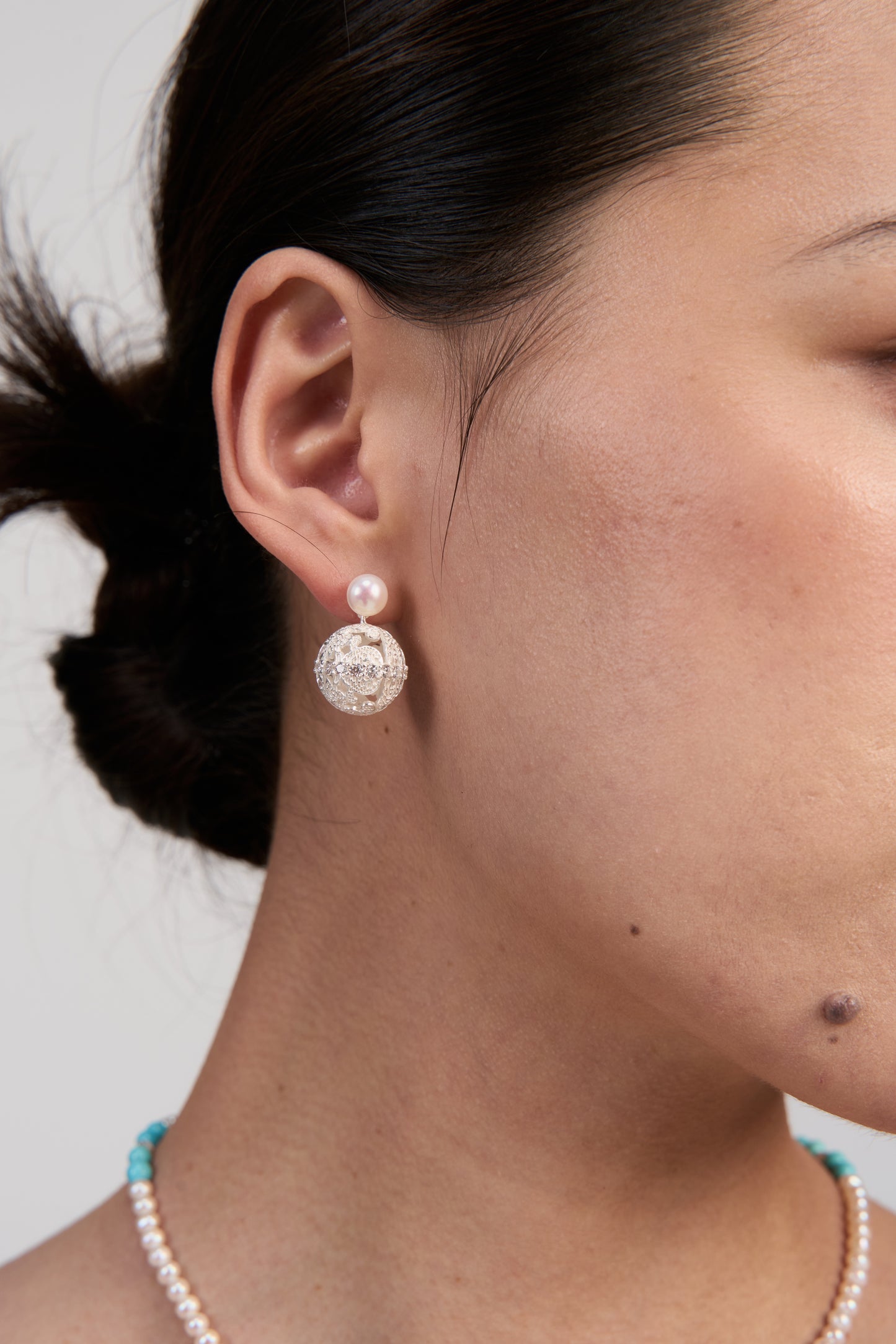 Textured Vine Pearl Drop Earrings · Ethereal Void