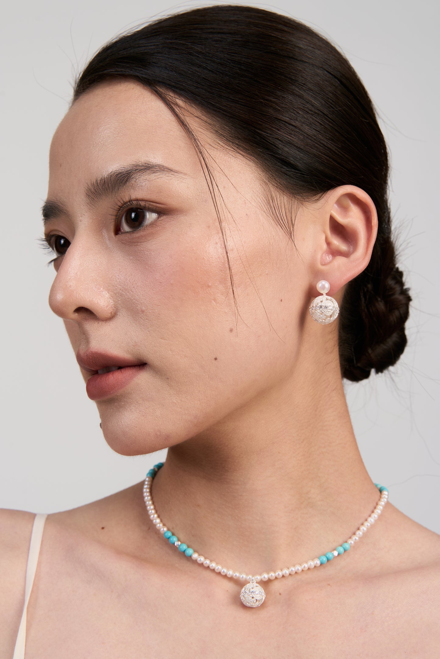 Textured Vine Pearl Drop Earrings · Ethereal Void