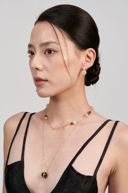 Tea Brown Vine-Set Layered Necklace (Gold)