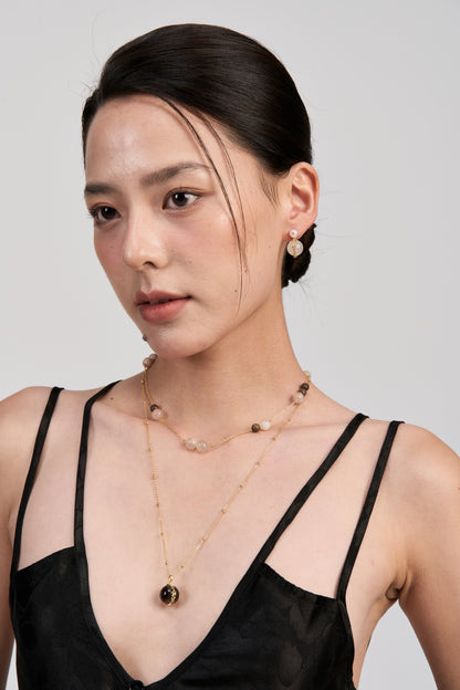 Tea Brown Vine-Set Layered Necklace (Gold)