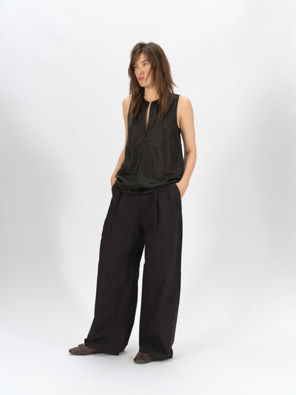 Bicolor-Belted Cotton Wide-Leg Pants