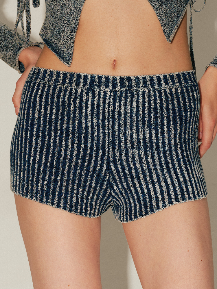MIAOYAN24 Spring/Summer Blue Knitted Denim Striped Shorts