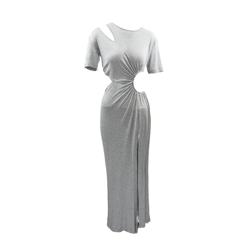 Deconstructed Openwork Knit Maxi Dress Grey