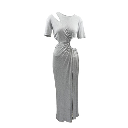 Deconstructed Openwork Knit Maxi Dress Grey