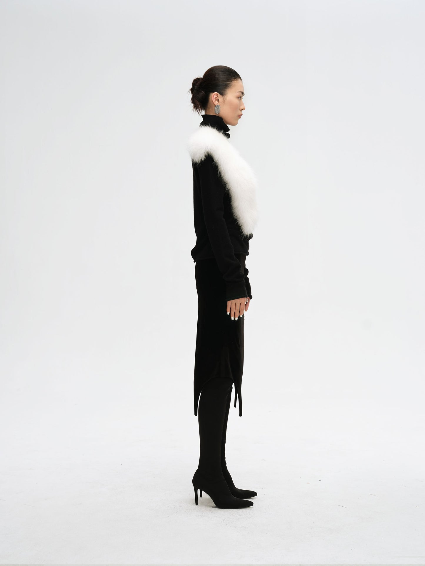 High-neck Leather and Fur Sweater