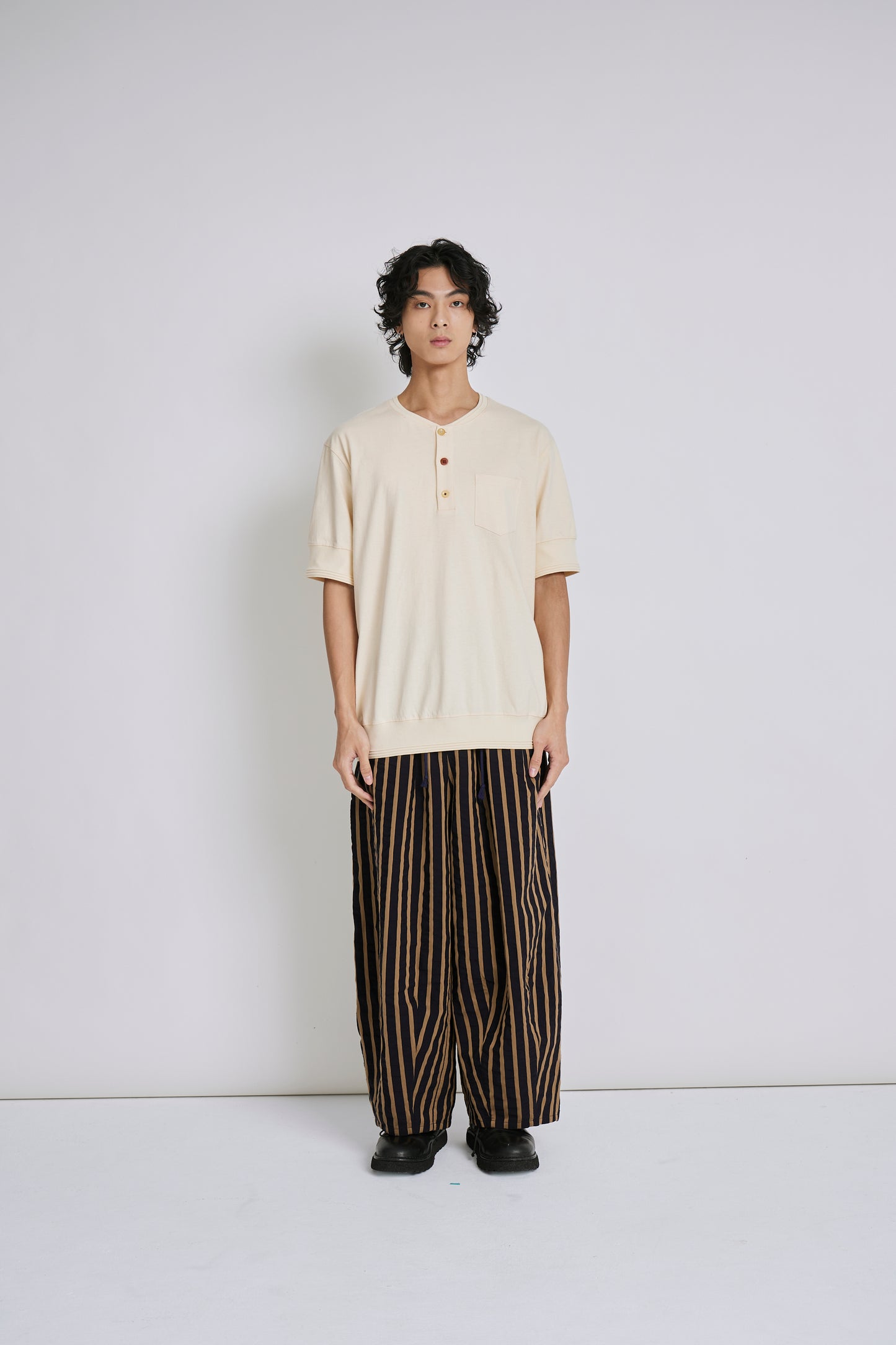 Off-White Button-Down Collarless T-Shirt