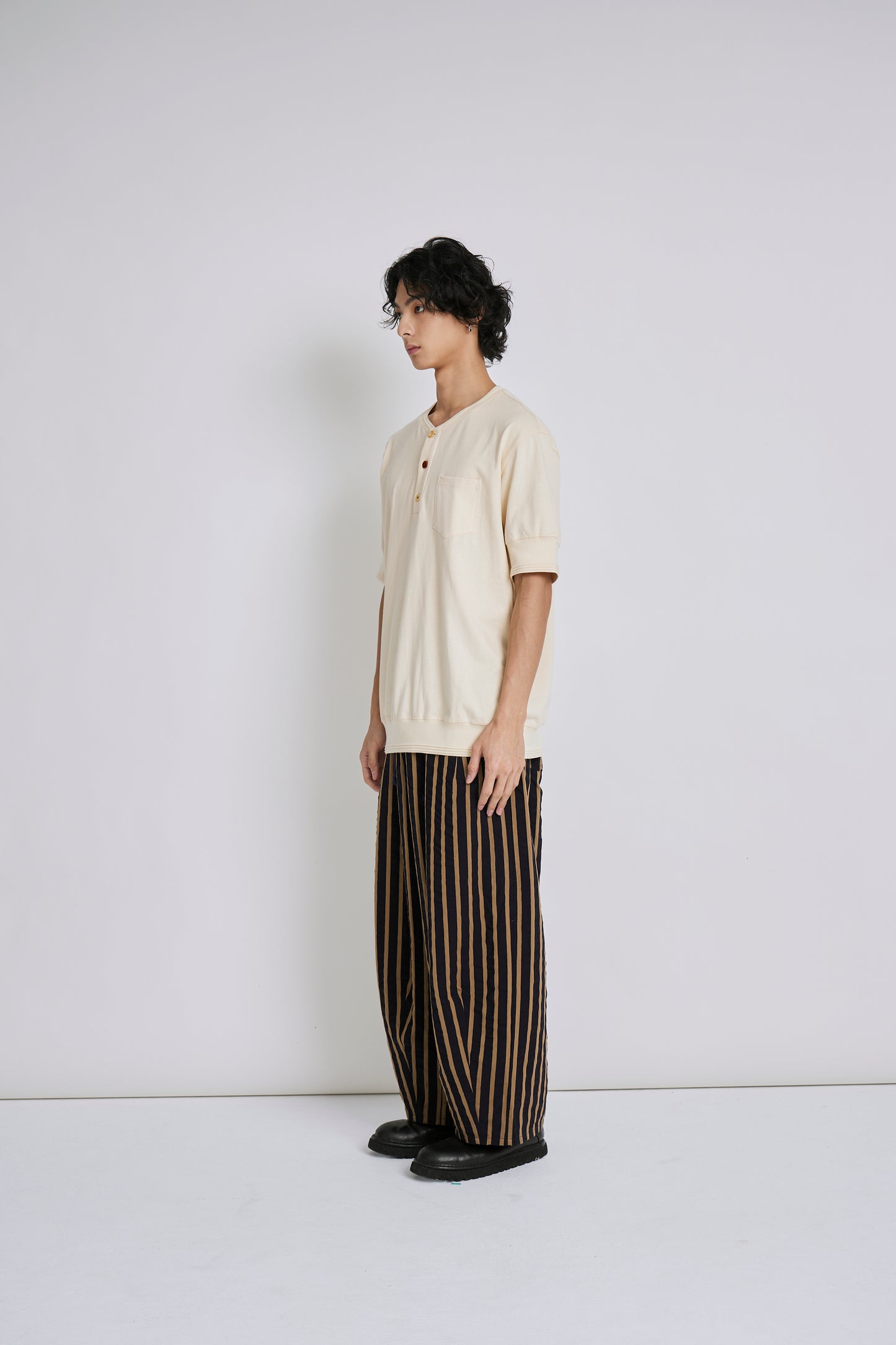 Off-White Button-Down Collarless T-Shirt