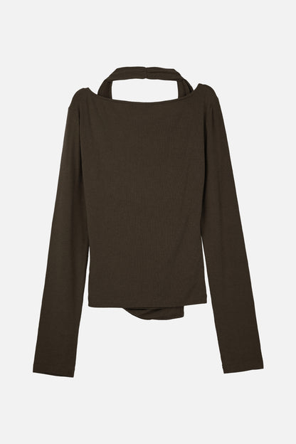 LAYERED HALTER TOP / BROWN