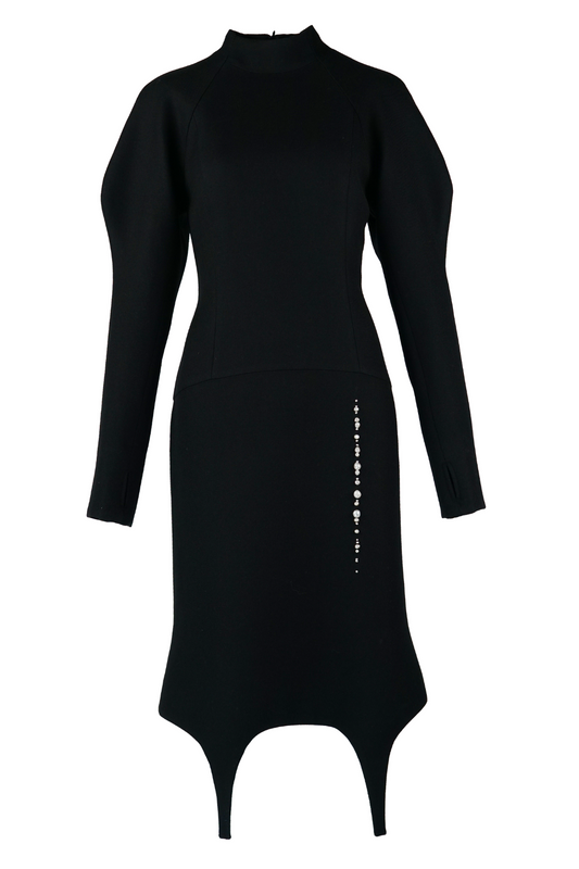 Handcrafted Beaded Twill Wool Dress