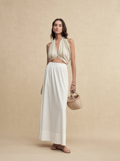 Timeless Capsule Linen Striped Halterneck Knit Bra Top