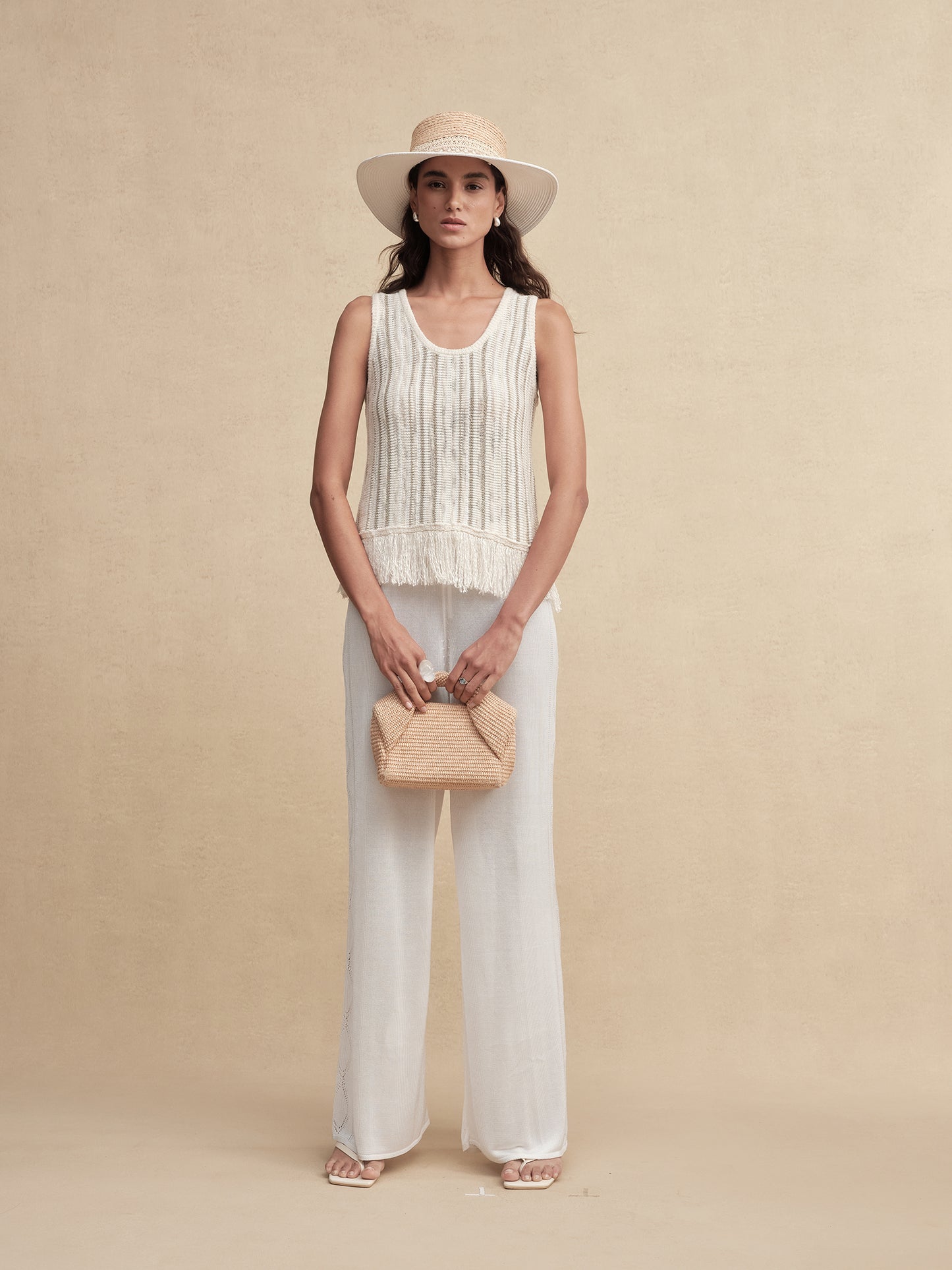 Textured Weave Fringe Boater