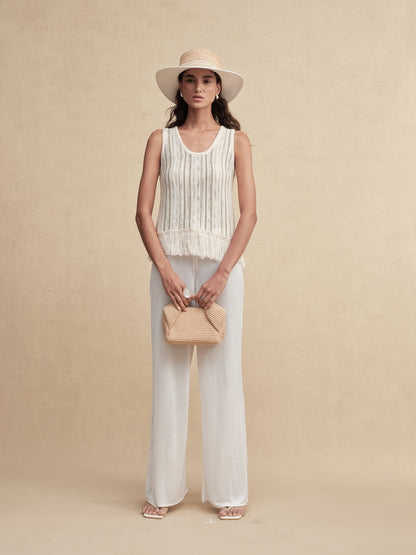 Textured Weave Fringe Boater