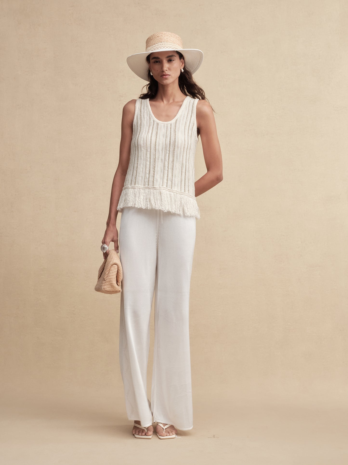 Textured Weave Fringe Boater