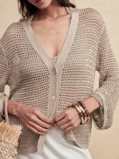 Gold-Dusted Knit Cardigan