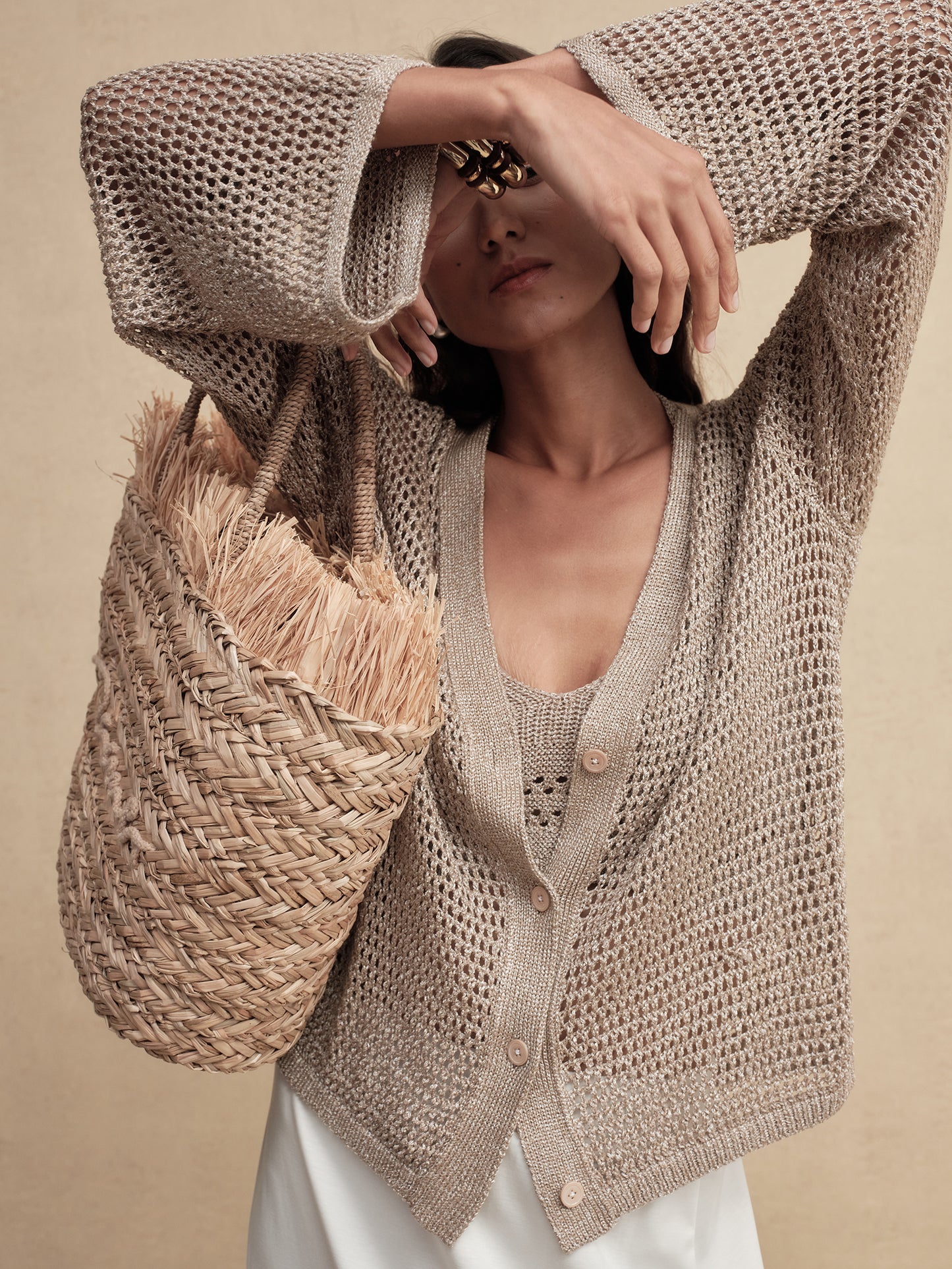 Gold-Dusted Knit Cardigan