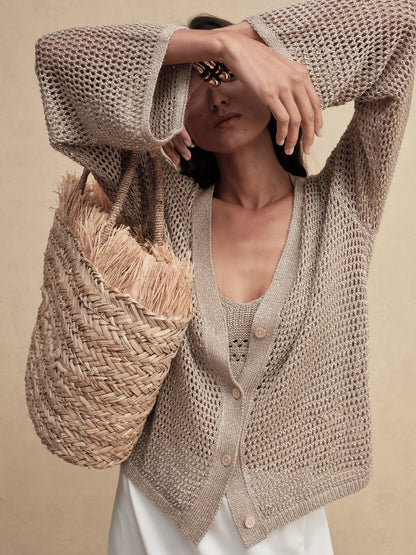 Gold-Dusted Knit Cardigan