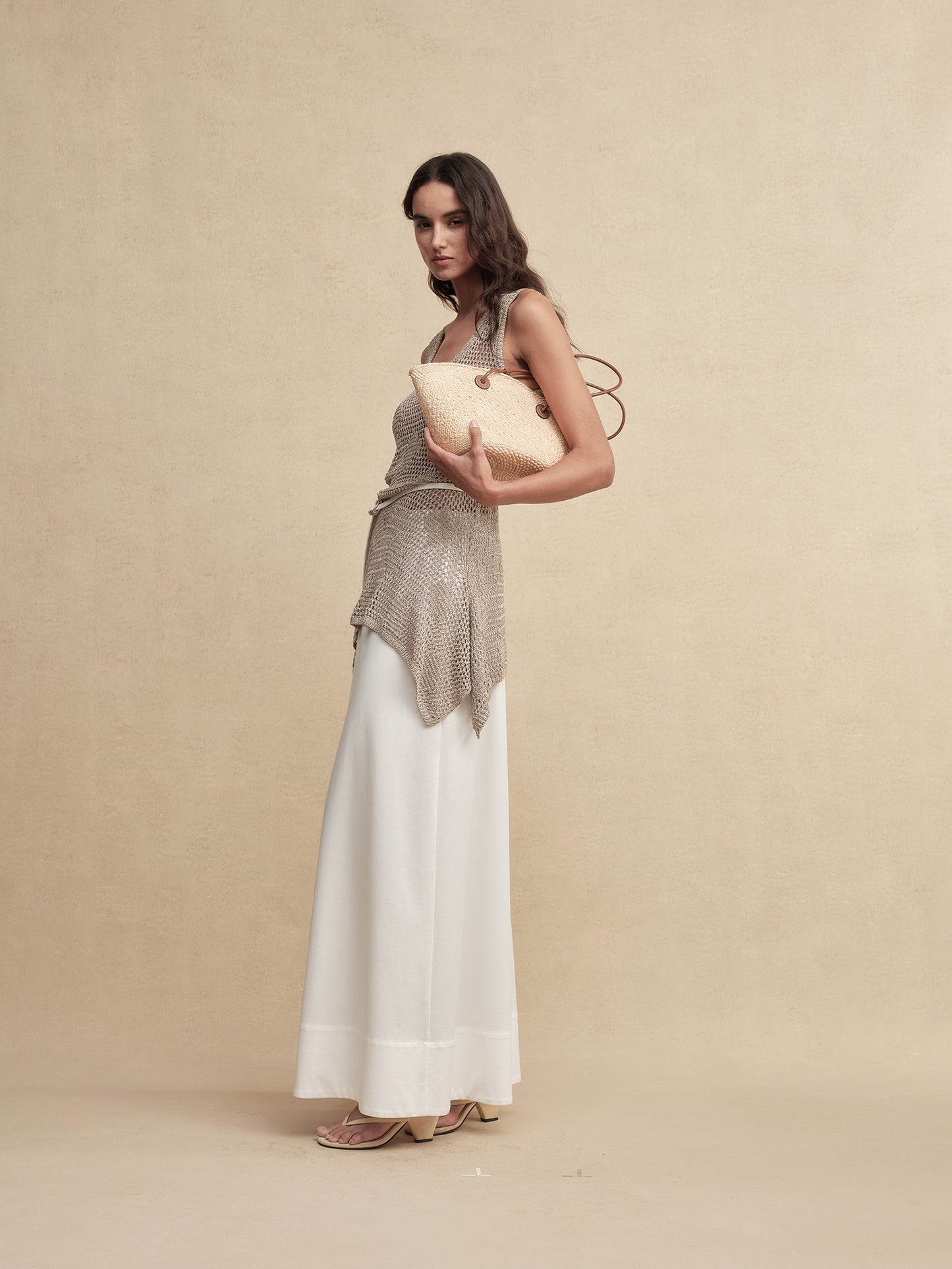Gold-Dusted Knit Long Vest