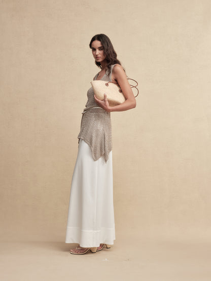 Gold-Dusted Knit Long Vest