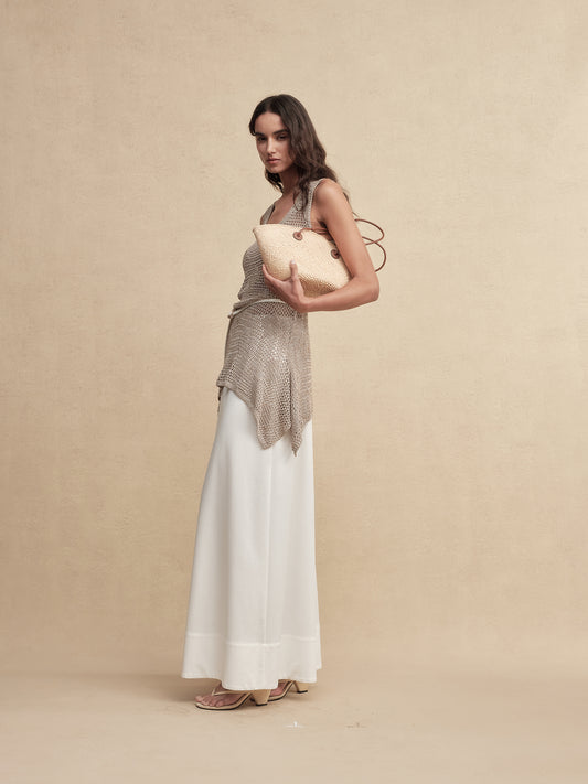 Gold-Dusted Knit Long Vest