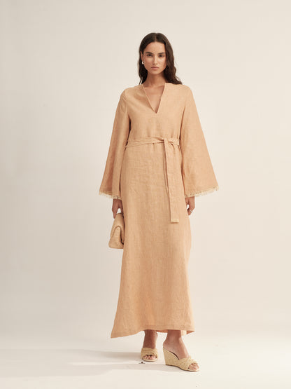 Fringe-Trimmed Tie-Waist Dress