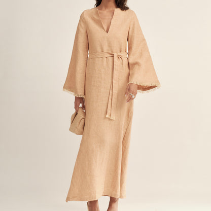 Fringe-Trimmed Tie-Waist Dress