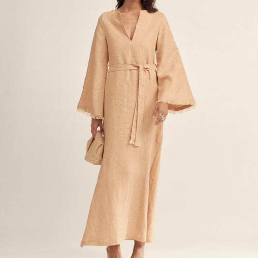 Fringe-Trimmed Tie-Waist Dress