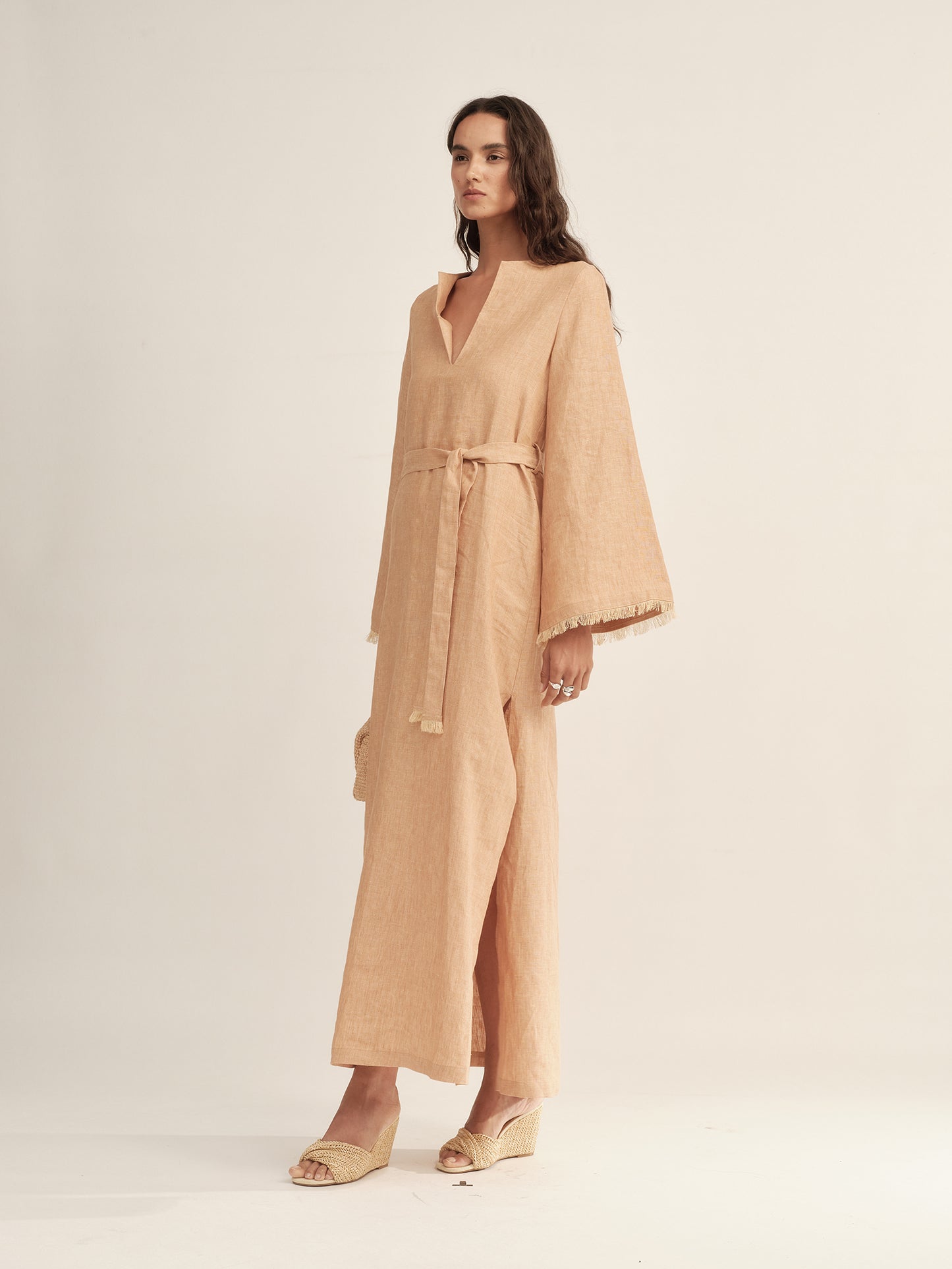 Fringe-Trimmed Tie-Waist Dress