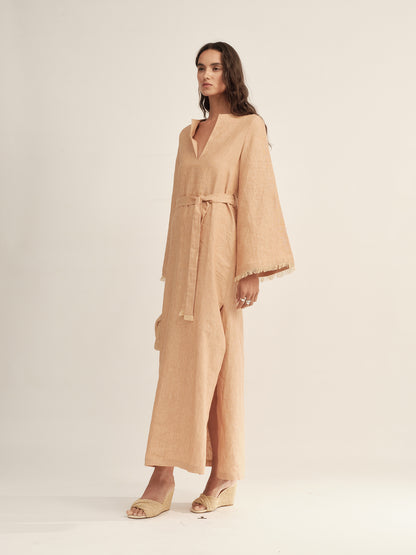 Fringe-Trimmed Tie-Waist Dress