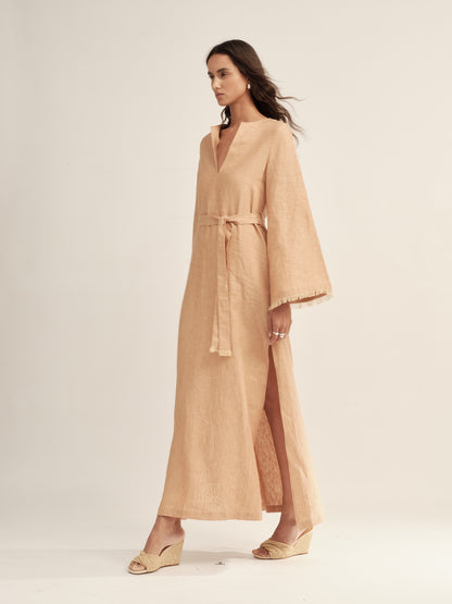 Fringe-Trimmed Tie-Waist Dress