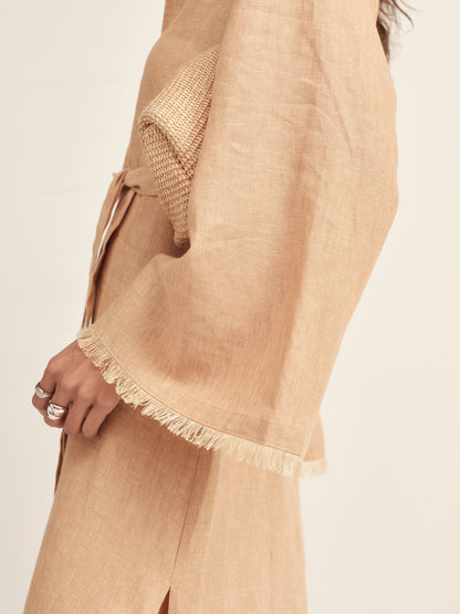 Fringe-Trimmed Tie-Waist Dress